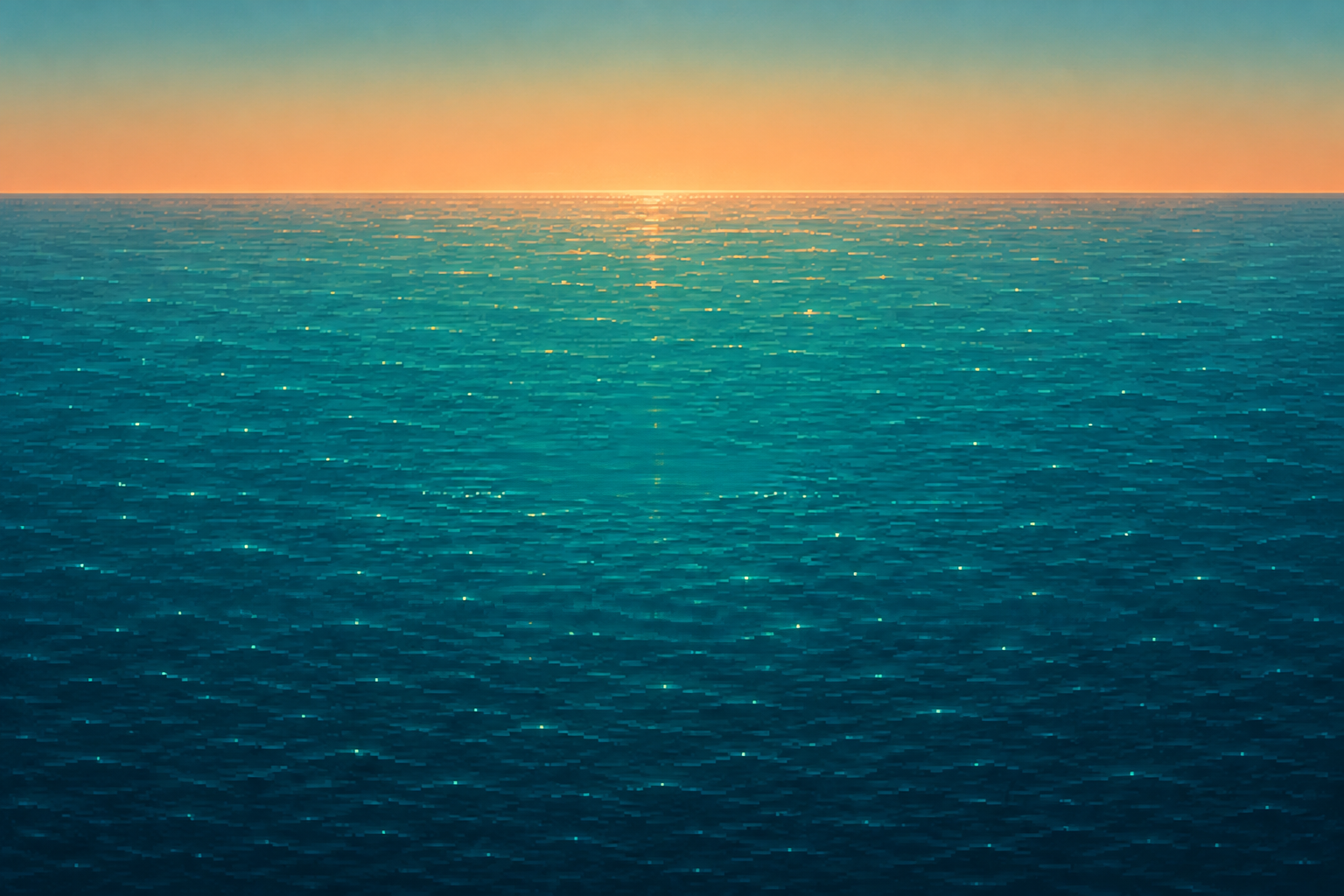 An endless turquoise ocean beneath a golden sky
